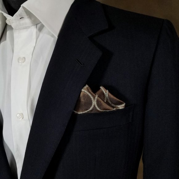 100% Silk Bronze Stitch Circles Pre-Folded Pocket Square Insert - Picture 1 of 8